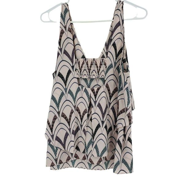 Chelsea28 Tank Top Tiered Flounce Cutout Back Cami Blouse 9986 M Geo Print - Picture 3 of 6